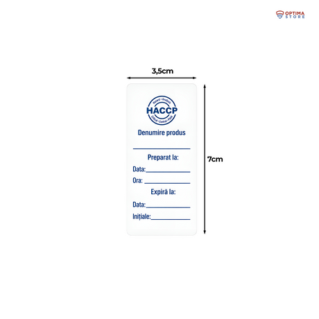 Etichetă haccp cu elemente grafice care arată dimensiunile etichetei