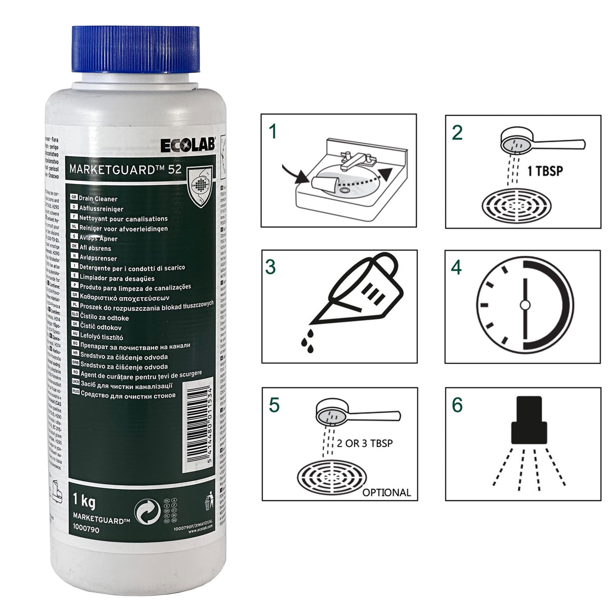Ecolab Marketguard 52, agent pentru desfundare scurgeri, 1kg