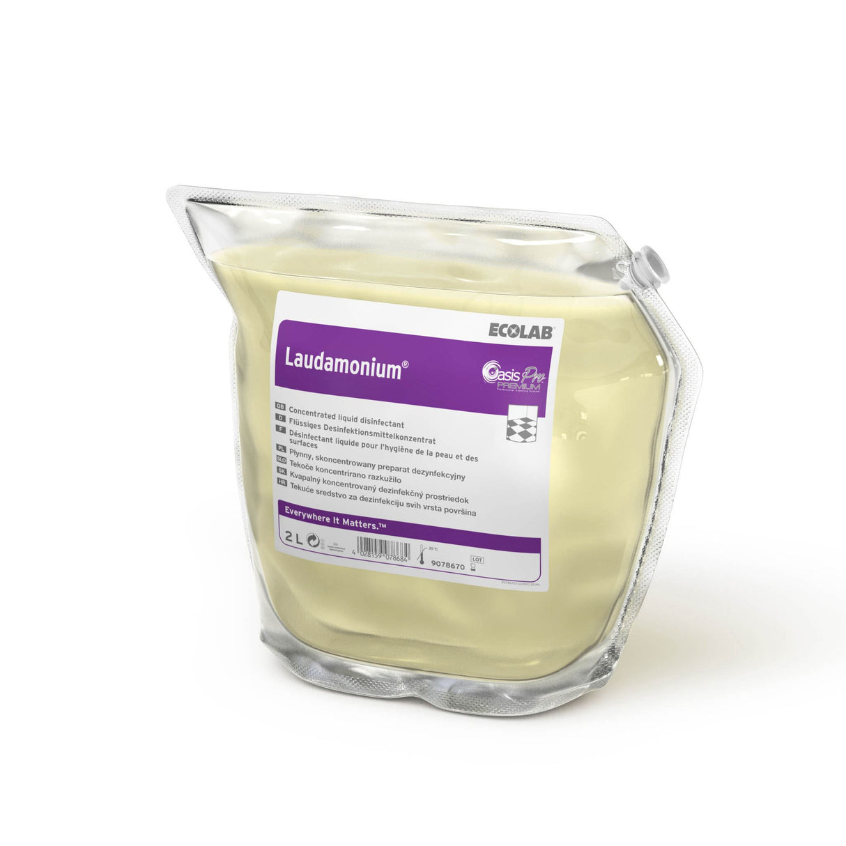 Ecolab Laudamonium, dezinfectant concentrat pentru mâini și suprafețe, cu aviz biocid MS, pentru săli de fitness, centre SPA, bazine de înot, 2L