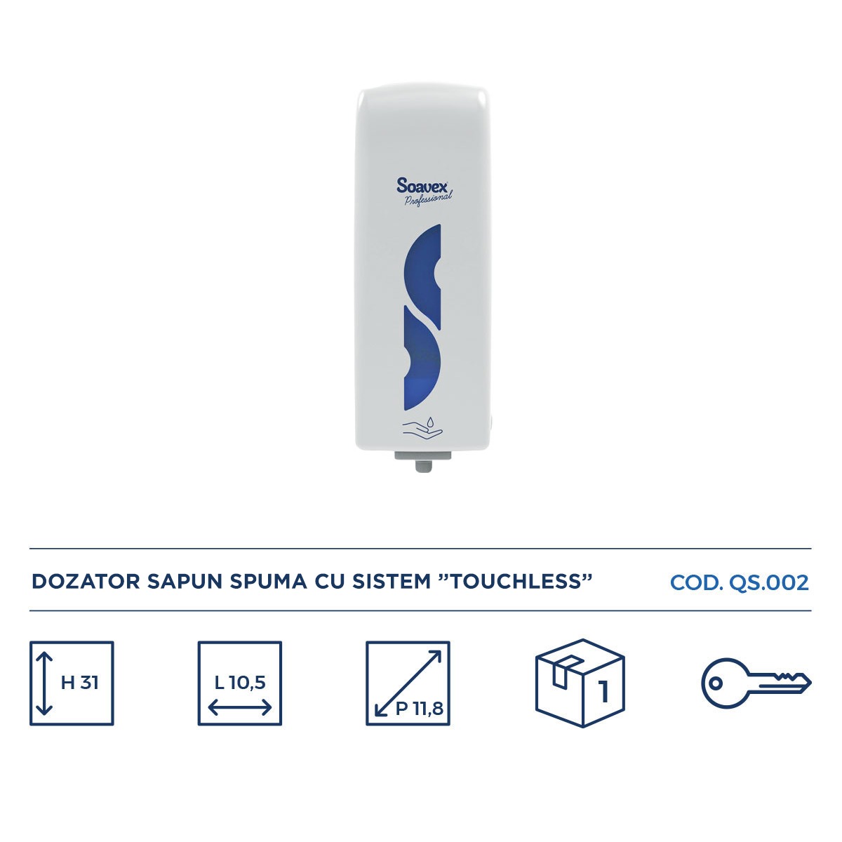 Soavex, dozator săpun spumă cu senzor, sistem fără atingere, alb, QS.002