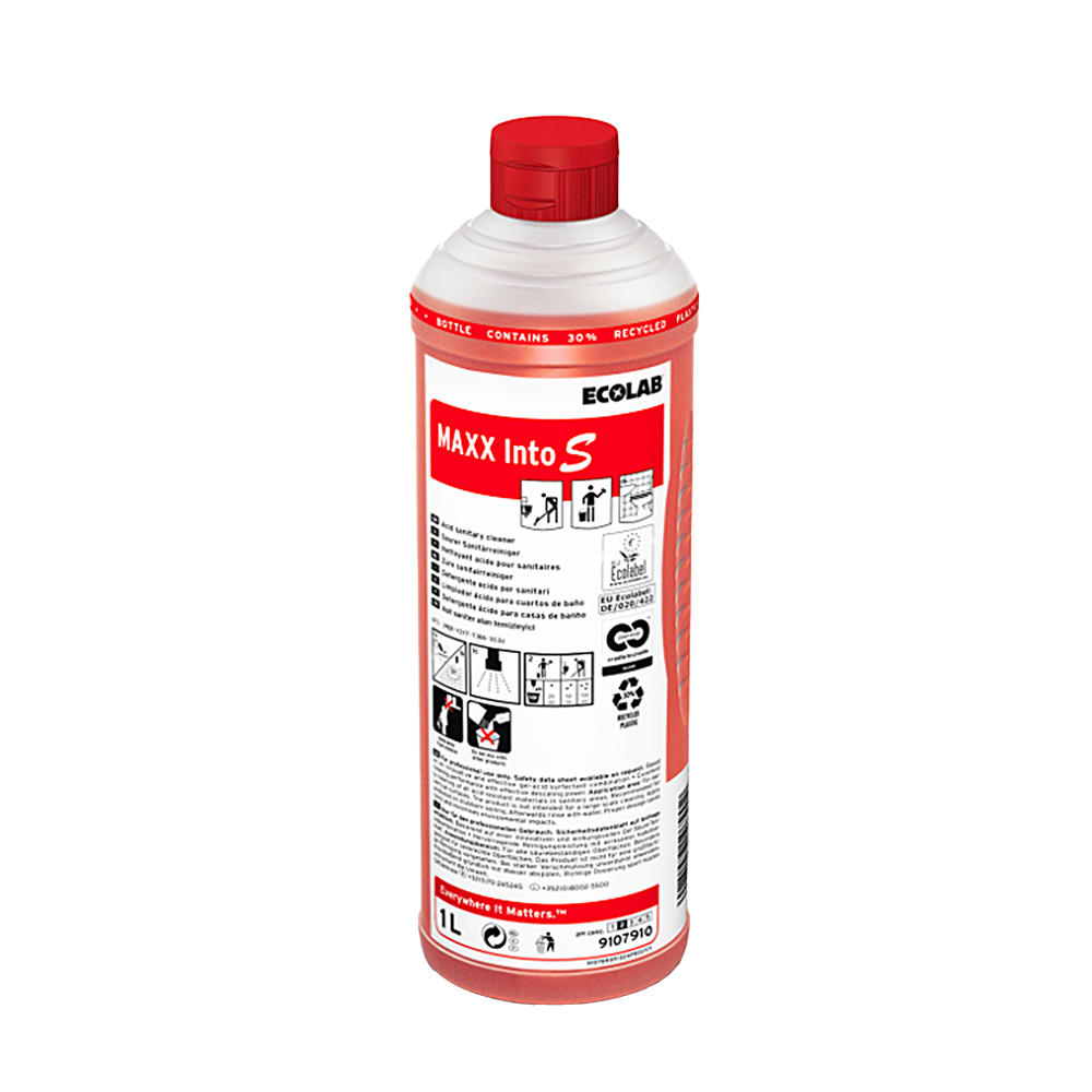 Ecolab Maxx Into S, detergent detartrant/anticalcar pentru obiecte sanitare, pentru uz zilnic și periodic, 1L