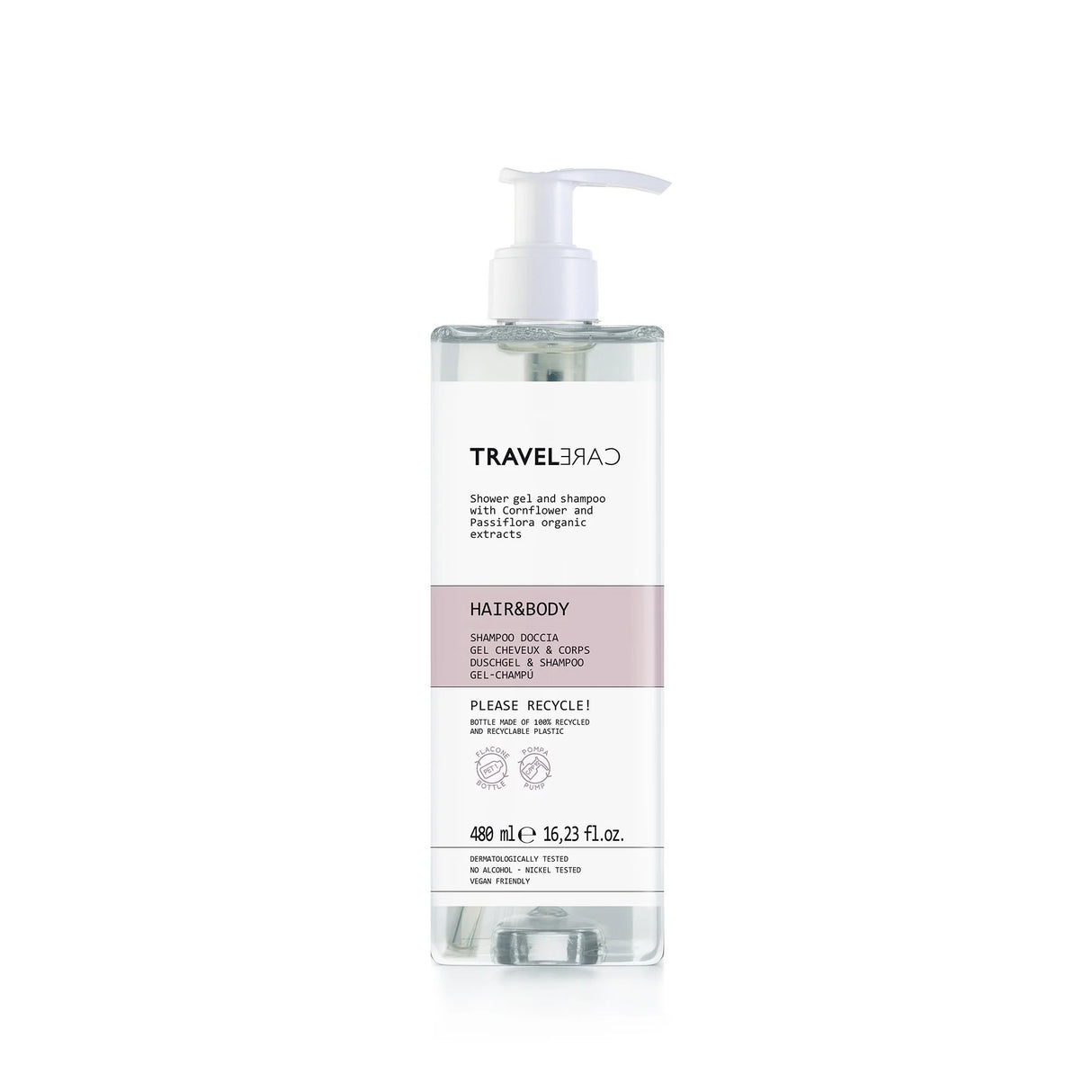 Gel de duș & șampon 2în1, reîncărcabil, Travel Care, 480 ml
