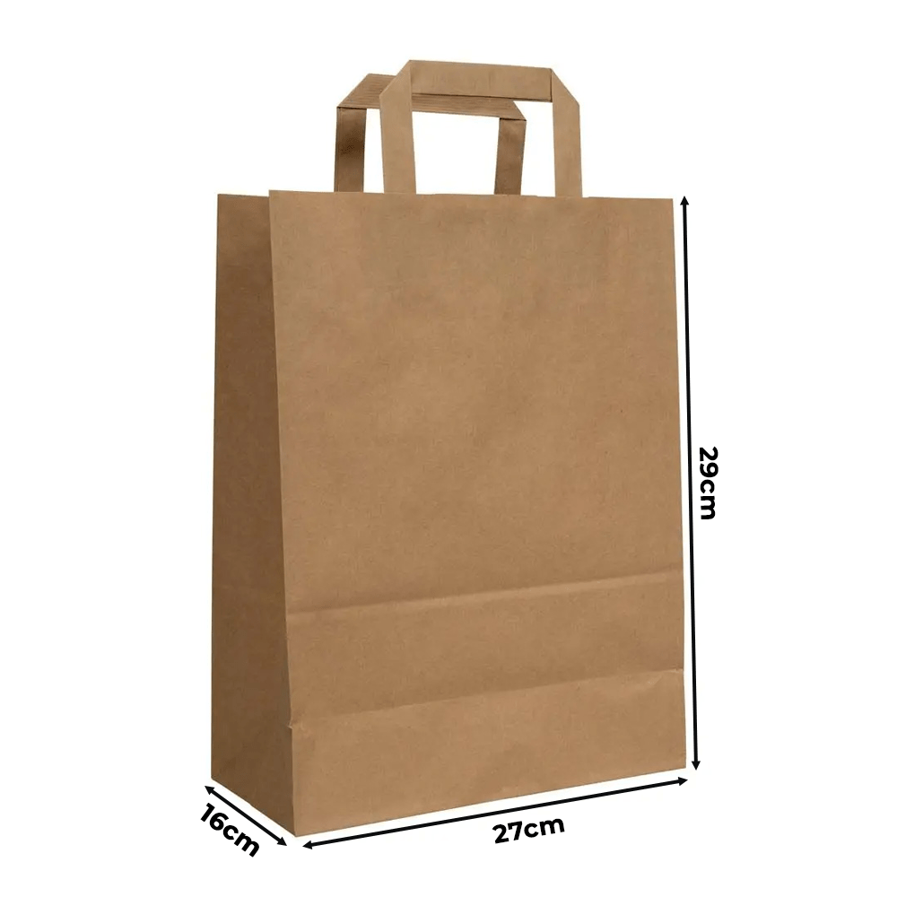 Pungi hârtie kraft cu mâner plat, 27x16x29cm, 250 bucăți/set