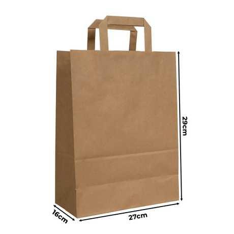 Pungi hârtie kraft cu mâner plat, 27x16x29cm, 250 bucăți/set