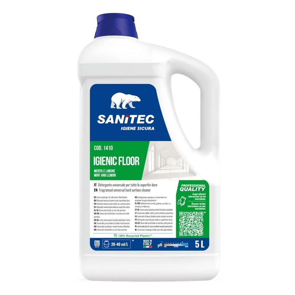 Detergent concentrat pardoseli, Sanitec Igienic Floor, mentă și lămâie, 5L