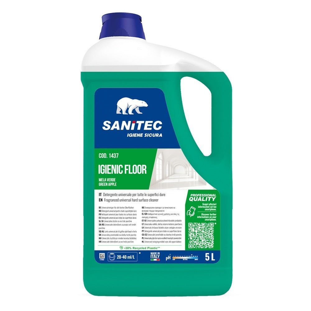 Detergent concentrat pardoseli, Sanitec Igienic Floor, măr verde, 5L