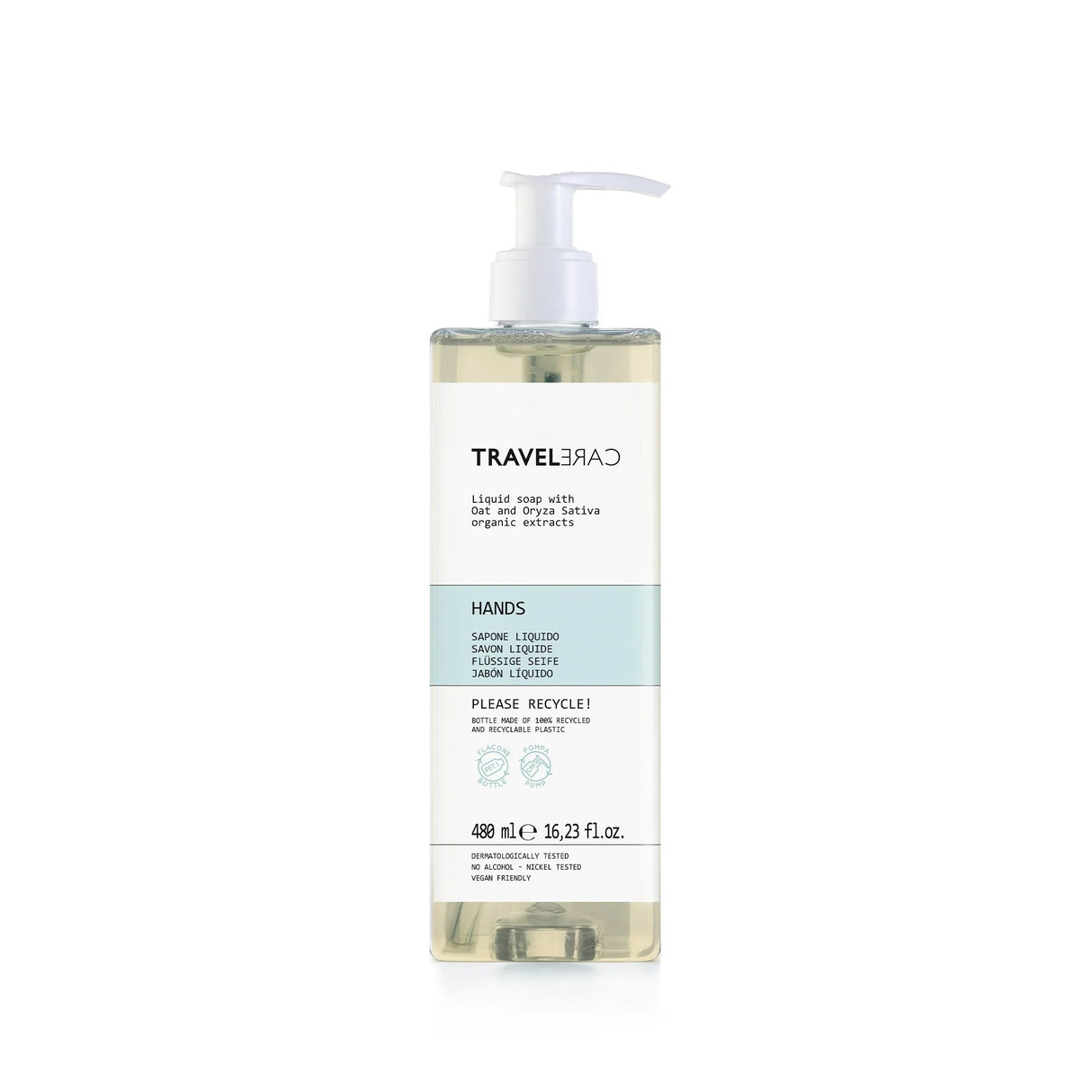 Săpun lichid cu pompă, reîncărcabil, Travel Care, 480 ml