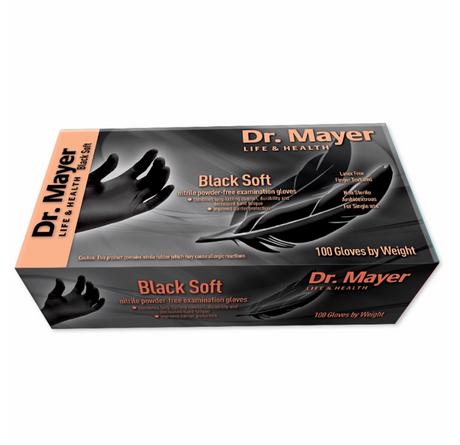 Manusi nitril negre rezistente fara pudra ,marime M ,Black SOFT DR. MAYER Cutie manusi de unica folosinta, (100buc/cut)
