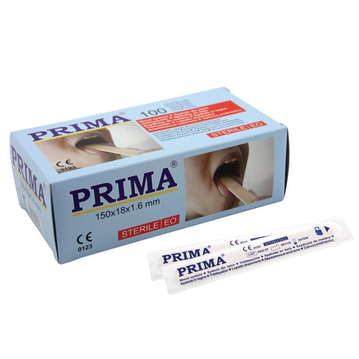 Spatule din lemn ambalate individual, sterile PRIMA  apasatoare de limba pentru examinare medicala sau betisoare pentru saloane de tatuaj, (100buc/set)