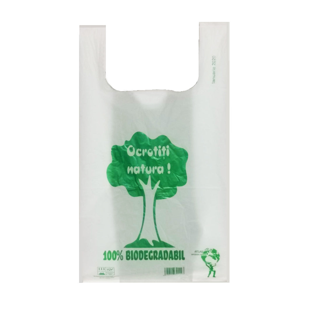 Sacosa cu maner 100% biodegradabila, 30x55cm, (50buc/set)