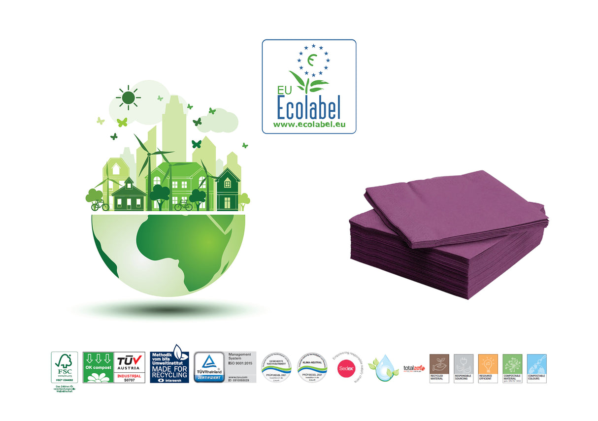 Servetele Mank Tissue, de culoare mov, 33x33 cm, pliat in 8, ecologice, biodegradabile, (100buc/set)