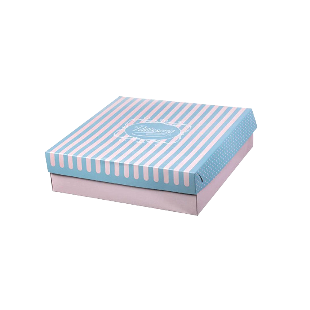 Cutie pentru prăjituri din carton, cu capac atașat, design retro