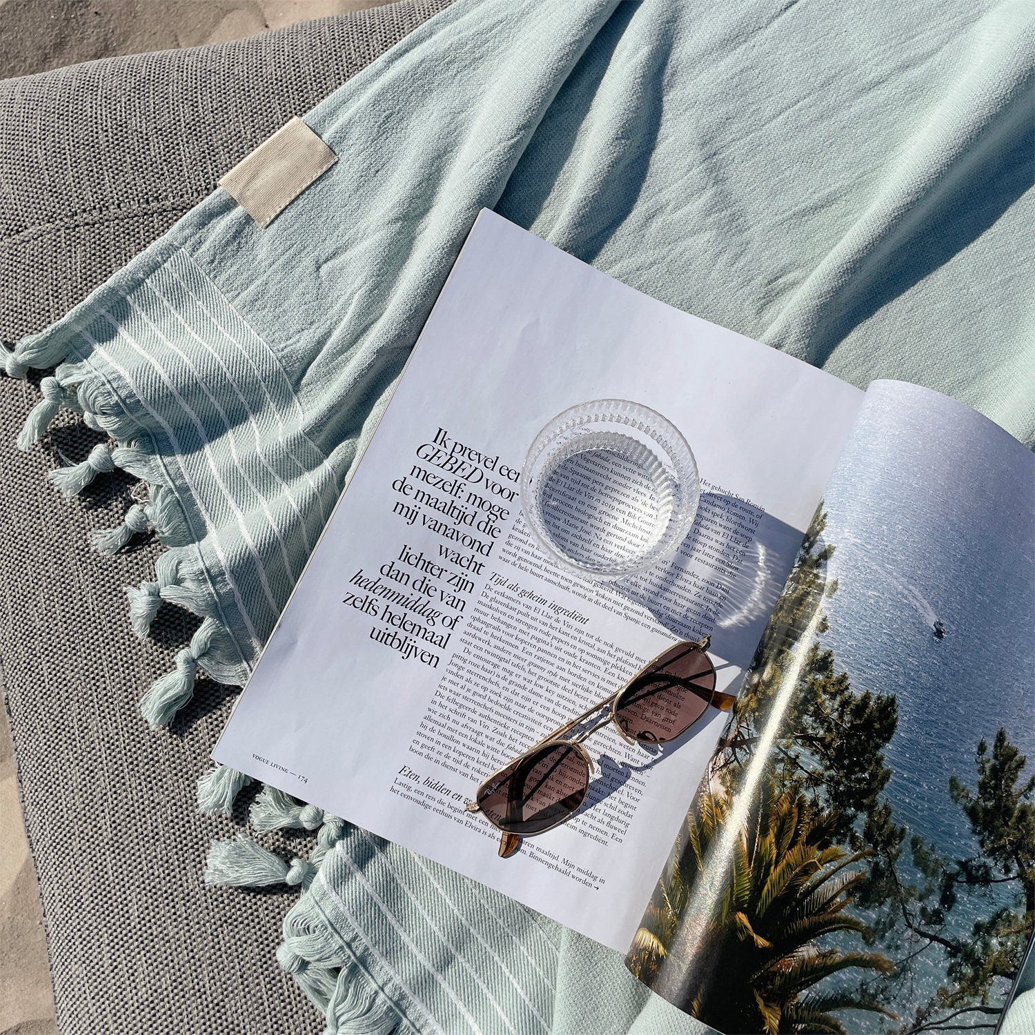 Prosop de plajă mare, bumbac 100%, uscare rapidă, 90x180cm, verde pastel